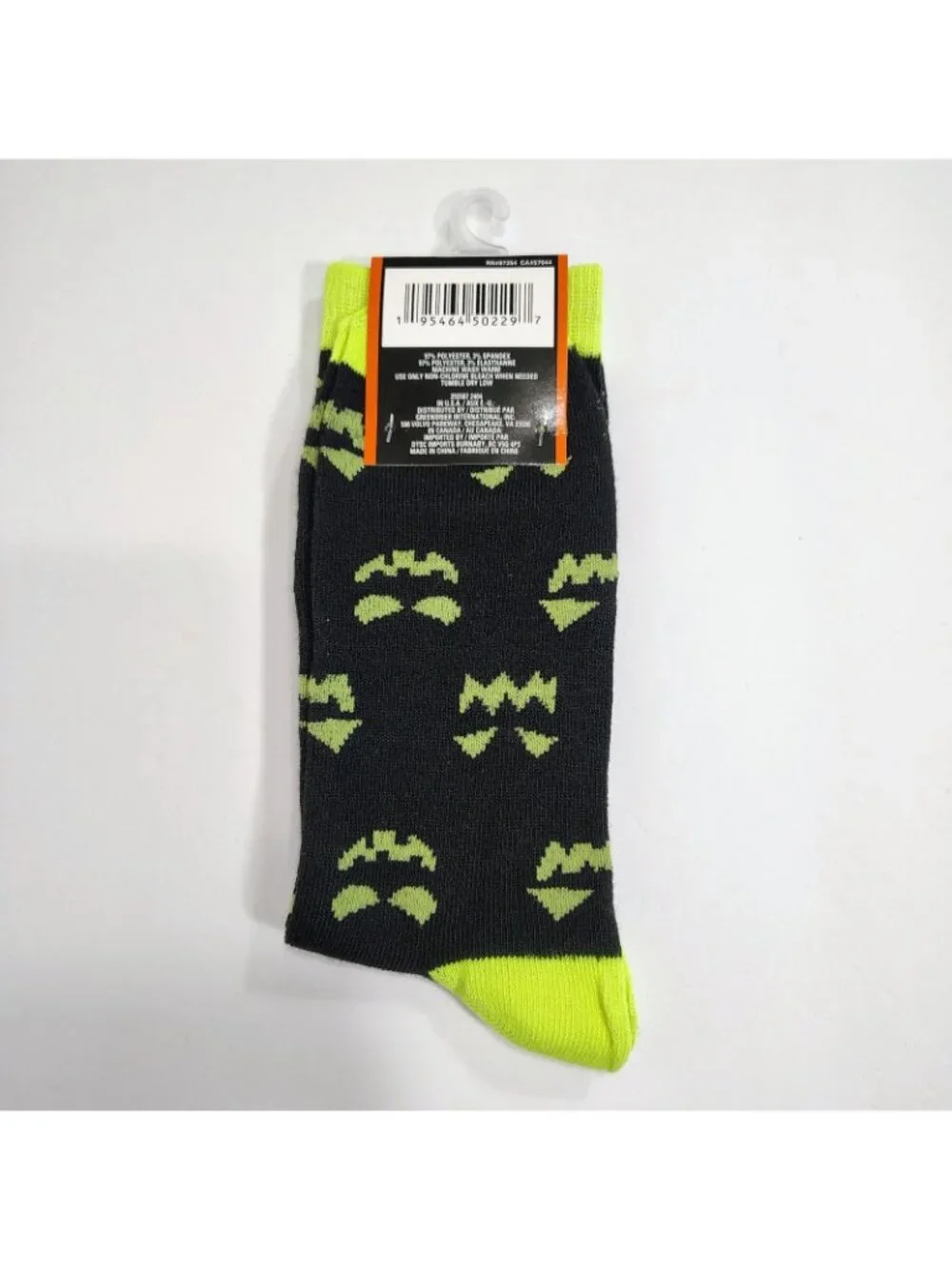 Halloween Womens Crew Socks Size 6-12 Black Yellow Jack O Lantern Face